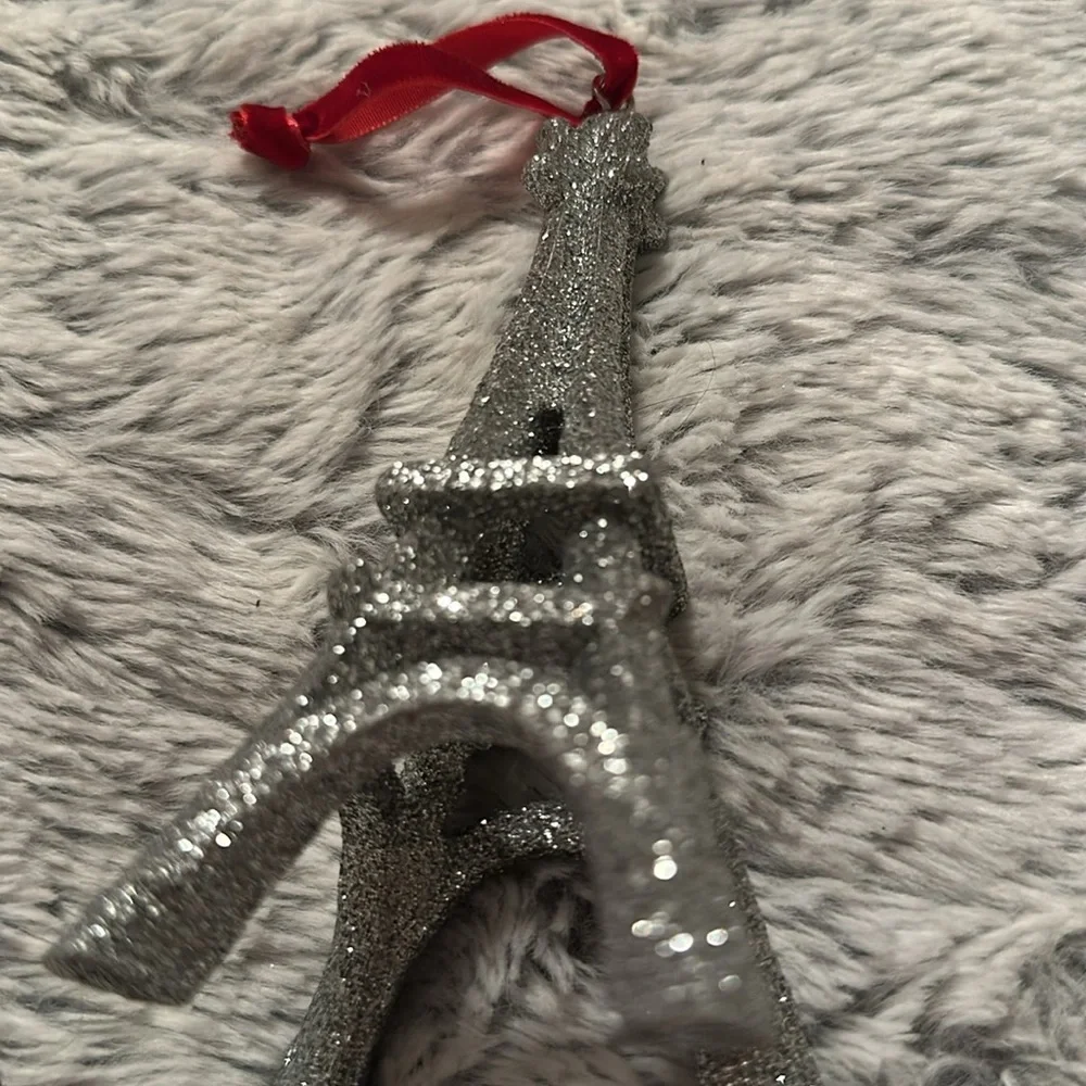 Vintage Pier 1 Eiffel Tower Silver Glitter Ornament